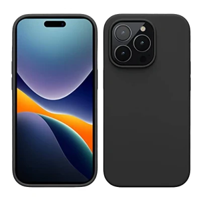 Abbildung von kwmobile Hülle für das iPhone 14 Pro dünnes Silikon Handy Case stoßfeste Handyhülle mit weicher Oberfläche unterstützt kabelloses Laden Schwarz