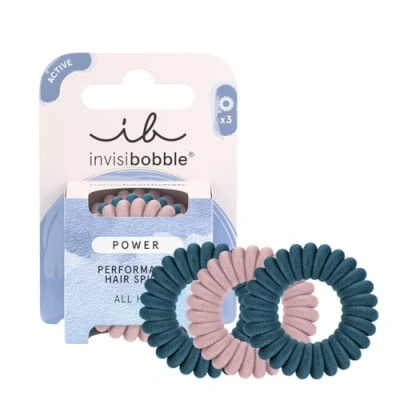 Abbildung von invisibobble Power Haargummis Spirale aus Plüsch in Dunkel Rosa und Blau für Sport extra stark Spiral dicke Haargummis, 3 Stück