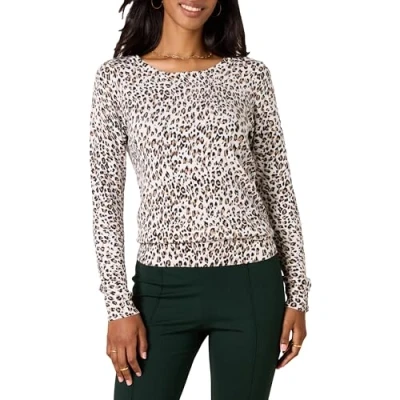 Abbildung von Amazon Essentials Damen Leichter, Langärmeliger Pullover Mit Rundhalsausschnitt (Erhältlich in Übergröße), Weiß Gepardenaufdruck, M