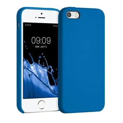 Abbildung von kwmobile Hülle kompatibel mit Apple iPhone SE (1.Gen 2016) / 5 5S Silikon Handy Case Handyhülle weiche Oberfläche kabelloses Laden Blue Reef