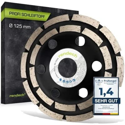 Abbildung von Profi Diamant Schleiftopf 125 mm für Beton, Stein, Fliesenkleber uvm. Beton Schleifscheibe 125mm Winkelschleifer rendech® Markenqualität