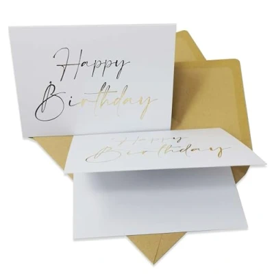 Abbildung von 2 x Karte zum Geburtstag mit Happy Birthday auf der Vorderseite und einem kraftbraunen Umschlag aus Recyclingpapier (2 Birthday)