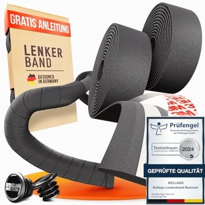 Abbildung von Kellago Lenkerband Rennrad schwarz [ MIT NEUEM 3M Klebestreifen ] inkl. E Book &amp; 4x selbstklebend Fahrrad Griffband Fahrradlenkerband