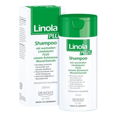 Abbildung von Linola PLUS Shampoo, 1 x 200 ml Intensiv Pflegeshampoo gegen juckende, brennende, gereizte und zu Neurodermitis neigende Kopfhaut bei Schuppen Spannungsgefühlen