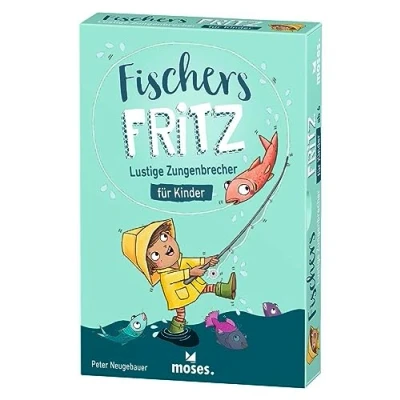 Abbildung von moses. 90387 Fischers Fritz, Zungenbrecher Kartenspiel zur Sprachförderung, Kinderspiel für Grundschüler, witziges Lernspiel ab 6 Jahren und 2 Spieler, Mehrfarbig illustriert