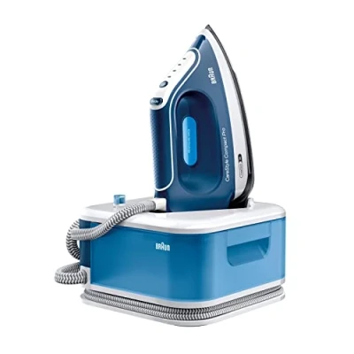 Abbildung von Braun CareStyle Compact Pro IS 2565 BL Dampfbügelstation Dampfbügeleisen mit FreeGlide 3D Bügelsohle, Vertikaldampf, 2400 W, Pumpendruck 6,5 bar, Dampfstoß 430 g/min, großer 1,5 l Wassertank, Blau