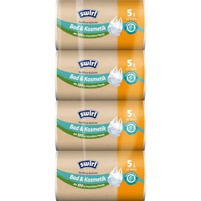 Abbildung von Swirl Reißfest &amp; Dicht Bad Kosmetik Tragegriff Müllbeutel 5 l (4 x 40 Beutel), tropfsichere Müllsäcke, reißfeste Mülltüten mit praktischem
