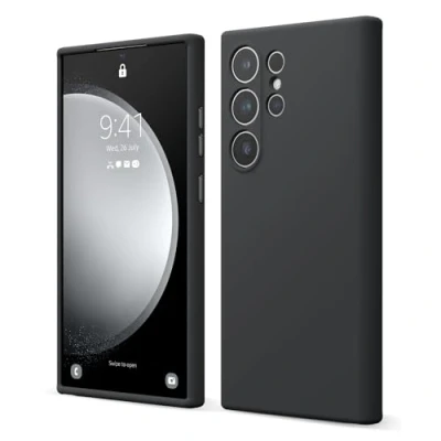 Abbildung von elago Flüssig Silikon Case Kompatibel mit Samsung Galaxy S24 Ultra Hülle, Premium Handyhülle, Ganzkörperschutz [4 Lagige Stoßfeste Struktur], Kratzfestes Weiches Mikrofaserfutter (Schwarz)