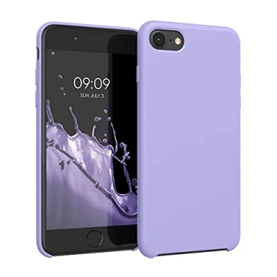 Abbildung von kwmobile Hülle kompatibel mit Apple iPhone SE (2022) / (2020) 8 7 Silikon Handy Case Handyhülle weiche Oberfläche kabelloses Laden Lavendel
