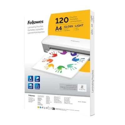 Abbildung von Fellowes 120pk A4 Laminierfolien, glänzende Oberfläche, 120 Hüllen ideal für Notizen und Fotos Amazon Exclusive