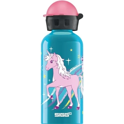 Abbildung von SIGG Alu Trinkflasche Kinder KBT Bella Unicorn Auslaufsicher &amp; Bruchsicher Federleicht BPA frei Klimaneutral Zertifiziert Sport Schule Blau Rosa mit Einhorn 0,4L