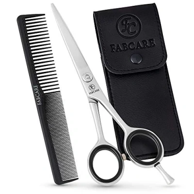 Abbildung von FABCARE Profi Haarschere Mit Kamm und Etui Haarschneideschere Mikroverzahnung &amp; Präzisionsschraube 5,5 Zoll Extra scharfe Friseurschere aus hochfestem Messerstahl BONUS Ebook