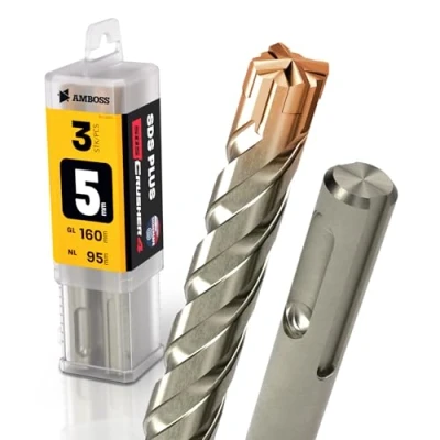 Abbildung von SDS Plus Hammerbohrer 4X Schneiden PGM Ø 5.0mm x 95mm AMBOSS Werkzeuge Crusher 4 HM Betonbohrer Hartmetall Profi Bohrer 5.0 mm 95 Steinbohrer Stahlbeton Mauerwerk Ziegel Kalksandstein