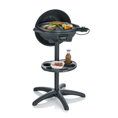 Abbildung von SEVERIN Barbecue /Standgrill mit Haube, Elektrogrill Thermostat, Grillplatte keramischer Beschichtung, 2.000W, Grillfläche Ø 41 cm, Matt Schwarz, PG 8541