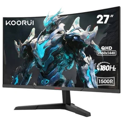 Abbildung von KOORUI Gaming Monitor 27 Zoll, 1800R Fläche Bildschirm 2560X1440 (QHD), 144HZ 1ms Mornitor, DCI P3 85%, Ultradünne Blende, Einstellbare Neigung, Unterstützt HDMI/DP