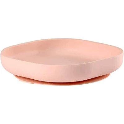 Abbildung von BÉABA, Teller mit Saugnapf für Kinder, 100% Silikon, weiches und sehr widerstandsfähiges Material, haftet an Tisch/Tablet Hochstuhl, Lasche zum Anheben des Tellers, mikrowellengeeignet, Rosa
