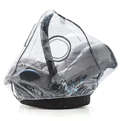 Abbildung von Universal Komfort Regenschutz für Babyschale (z.B. Maxi Cosi/Cybex/Römer) gute Luftzirkulation, verschließbares Kontakt Fenster, Eingriffsöffnung Tragegriff, PVC frei