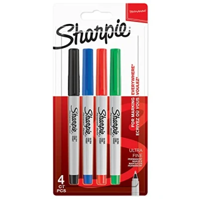 Abbildung von SHARPIE Permanent Marker Stifte mit ultra feiner Spitze gemischte Standardfarben 4 Stück