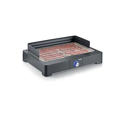 Abbildung von SEVERIN Tischgrill mit Edelstahl Grillrost für drinnen und draußen, Elektrogrill schnellem Grill Start, Balkon ohne Verbrennungsgefahr, Schwarz, PG 8565