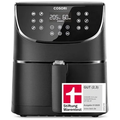 Abbildung von COSORI Heißluftfritteuse Airfryer, Testsieger 2024, 11 in 1 Air Fryer XXL 5,5L, Friteuse Heissluftfritteuse mit Shake Reminder, 100 Rezepte, 55 Prozent energiesparend, spülmaschinenfest, CP158 AF