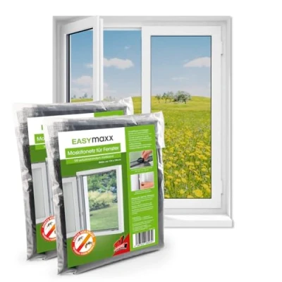 Abbildung von EASYmaxx Fliegengitter Fenster Moskitonetz, Montage ohne Bohren zuschneidbarer Insektenschutz bis 110 x 130 cm Mückenschutz Fliegennetz Klettband selbstklebend [2 Stück]