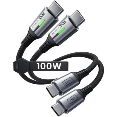 Abbildung von INIU USB C auf Kabel, 100W [0.3m+0.3m] Typ Schnellladekabel PD 5A QC 4.0 Nylon Ladekabel Aufladekabel für iPhone 15 MacBook Pro 2021 iPad Air Samsung S22 PS5 Switch Pixel 7 Huawei usw.