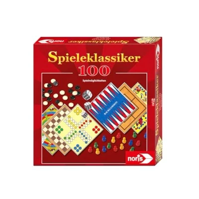 Abbildung von Noris 606111686 Spieleklassiker mit 100 Spielmöglichkeiten wie Mühle, Dame, Backgammon oder Nur keine Aufregung, für 1 bis 6 Spieler ab Jahren