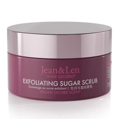 Abbildung von Jean &amp; Len Antioxidant Sugar Scrub Peony Lychee, für ein duftendes Reinigungserlebnis, mit reichhaltigen Ölen, hochwertiger Tiegel, Zuckerpeeling ohne Parabene Silikone, 200 ml