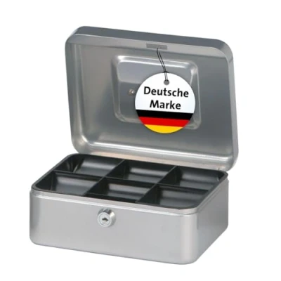 Abbildung von MAUL Geldkassette aus Stahl 20x16x9cm abschließbar Münzgeld Einsatz herausnehmbar Kasse mit 2 Schlüsseln Ideal als Spardose, Geldtasche, Tresor, klein Silber