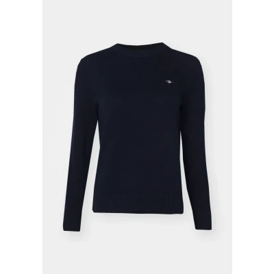 Abbildung von GANT Classic Cneck Strickpullover, Damen, Größe: Large, Blau/evening blue