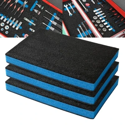 Abbildung von Precision Defined Werkzeugkisten Schaumstoff Einsätze für Koffer, Werkzeug Schaumstoff, Polyethylenschaumstoff Schwarz/Blau (45,7 x 30,4 5 cm, 3er Pack)
