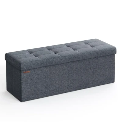 Abbildung von SONGMICS Sitzhocker mit Stauraum, klappbare Sitzbank, 38 x 110 cm Fußbank, Aufbewahrungsbox, bis 300 kg belastbar, für Wohnzimmer Schlafzimmer Flur, nebelblau LSF077Q01
