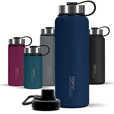 Abbildung von 720DGREE Edelstahl Trinkflasche Kinder 410ml “noLimit Auslaufsicher, für Kohlensäure, BPA Frei Thermosflasche, Isolierflasche mit Schraubverschluss Kindergarten, Schule, +Gratis Sportdeckel