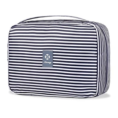 Abbildung von Kulturtasche Damen Gross Zum Aufhängen, Kulturbeutel für &amp; Herren Kosmetiktasche Waschtasche (Blauer Streifen)