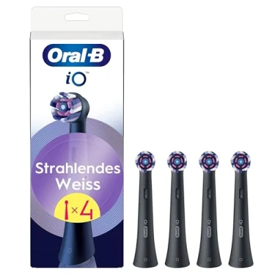 Abbildung von Oral B iO Strahlendes Weiss, Original Aufsteckbürsten für elektrische Zahnbürsten, Zahnaufhellung, Schwarz, 4 Stück