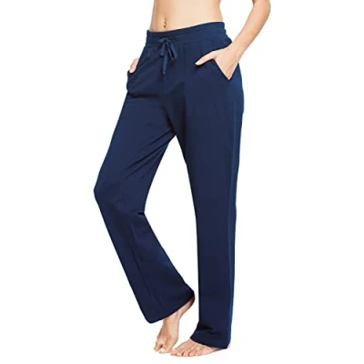 Abbildung von BALEAF Damen Thermo Jogginghose Baumwolle Yogahose mit Taschen Geradem Bein Hose Sweathose Freizeithose Dunkle Blau L