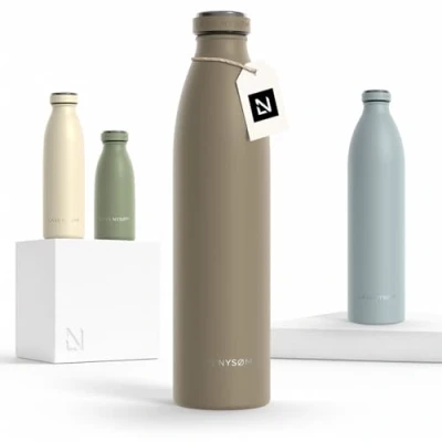 Abbildung von LARS NYSØM Edelstahl Trinkflasche 350ml, 500ml, 750ml, 1L, 1 5 liter Thermosflasche Kohlensäure geeignet Auslaufsichere Wasserflasche für Sport, Outdoor, Schule (Taupe Brown, 1000ml)