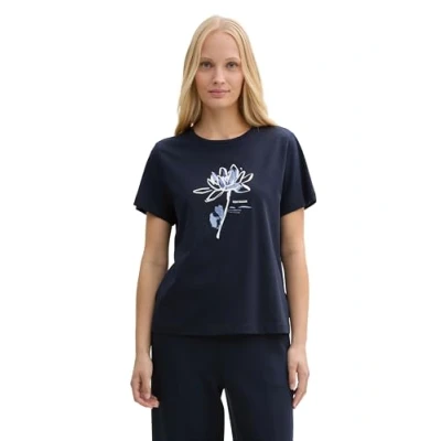 Abbildung von TOM Tailor CREW NECK Tshirt print, Damen, Größe: Medium, Real navy blue