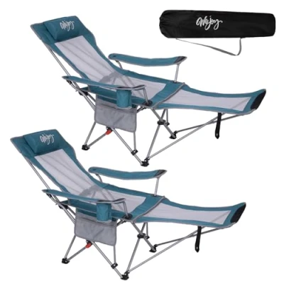 Abbildung von #WEJOY 2 in 1 Campingstuhl Faltbar 180kg mit Fußstütze,Strandstuhl 4 Fach Verstellbarer Rückenlehne, Liegestuhl Relaxsessel Liege Getränkehalter,Campingstuhl für Camping Outdoor Schwarz/Grau