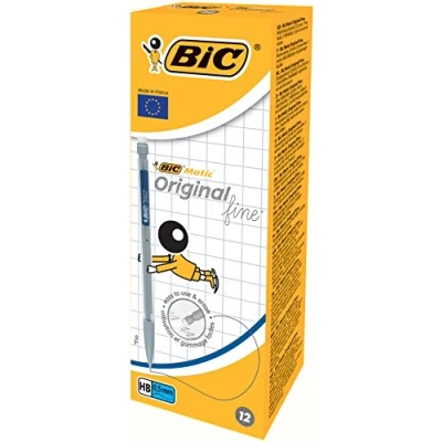Abbildung von BIC 820958 Druckbleistift Matic, 0,5 mm, HB, sortierte Clipfarben, inklusive drei Minen, Schachtel à 12 Stück, hellgrau