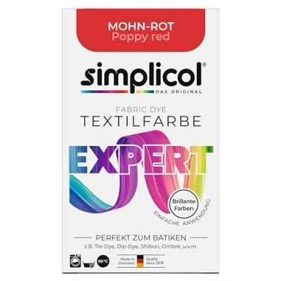 Abbildung von simplicol Textilfarbe expert Mohn Rot 1703 Zum Umfärben und Auffrischen von Kleidung, Waschmaschinenfest, für Baumwolle, Wolle, Seide, Leinen, Viskose &amp; Mischgewebe