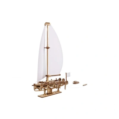 Abbildung von UGEARS Ocean Beaty Yacht 3D Holzpuzzle Mechanischer Holzmodellbausatz zum Bauen DIY Puzzleboot Spielzeug mit Papiersegeln Denksport Bauset für Erwachsene