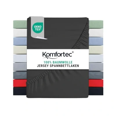 Abbildung von Komfortec Jersey Spannbettlaken 160x200 cm, 100% Baumwolle, Anthrazit