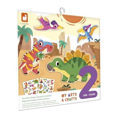 Abbildung von Janod J09158 30 Dicke, unendlich positionierbare Sticker Thema Dinosaurier 2 Hintergründe &amp; Stickerbögen Wasserreinigung Kreatives Freizeitset für Kinder Jahre und +