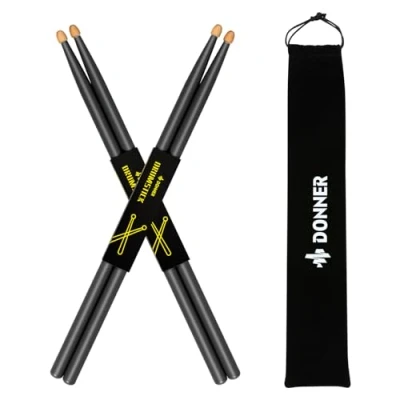 Abbildung von Donner 5A Drumsticks Schwarz Klassisches Ahorn Holz 2 Paar mit Tasche