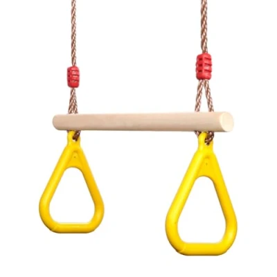 Abbildung von PELLOR Multifunktions Kinderholz Trapeze Schaukel mit Kunststoff Ringe (Gelb)