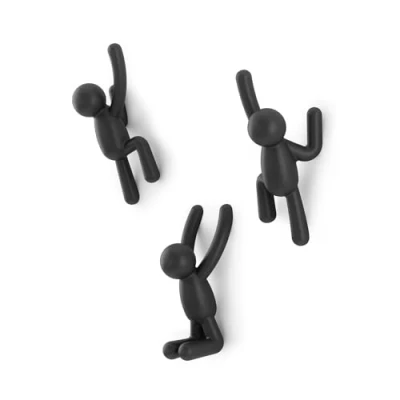 Abbildung von Umbra Buddy Haken Dekorative Wandhaken Garderobe für Jacken, Schals, Taschen, Rucksäcke, Handtücher und Mehr, 3er Set, Schwarz