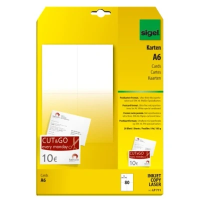 Abbildung von SIGEL LP711 Blanko Karten / Postkarten weiß, A6, beidseitig bedruckbar, 185 g, 80 Stück