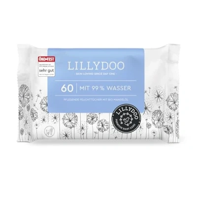Abbildung von LILLYDOO Baby Feuchttücher mit 99% Wasser, 60 Stück, 100% plastikfreies Tuch, ohne Parfüme &amp; mild wie Watte und Wasser