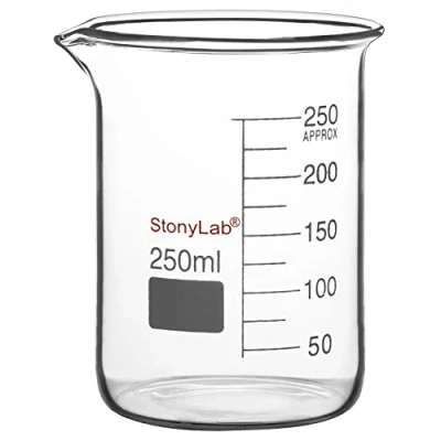 Abbildung von stonylab Glas Becher, 1 Pack Borosilikatglas Graduierte Niedrige Form Griffin Becher mit Gießauslauf Labor Lab Beaker, 250ml